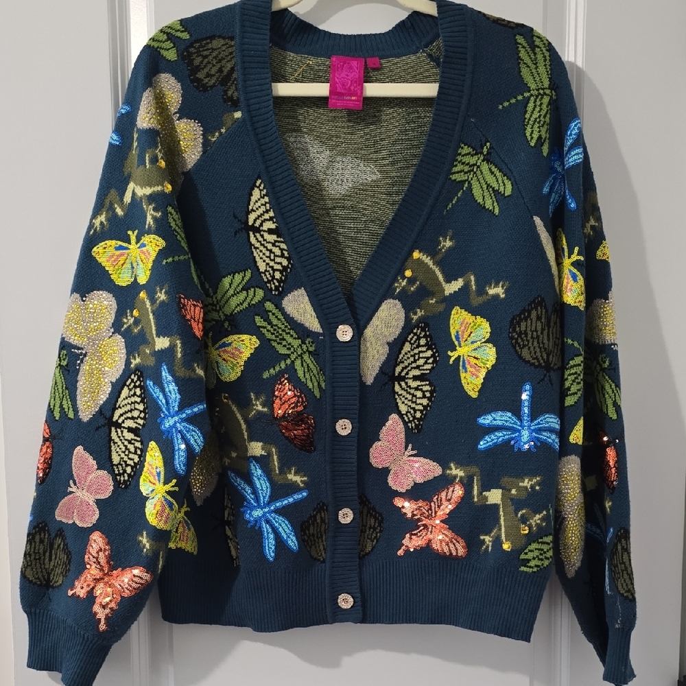 QUEEN OF SPARKLES Multicolor Butterfly Cardigan